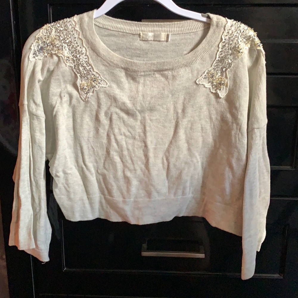 Millau Crop Sweater with Embroidered Shoulders